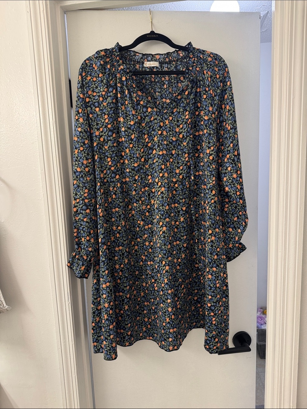 Relaxed Navy Floral Tunic Dress with Orange Accents